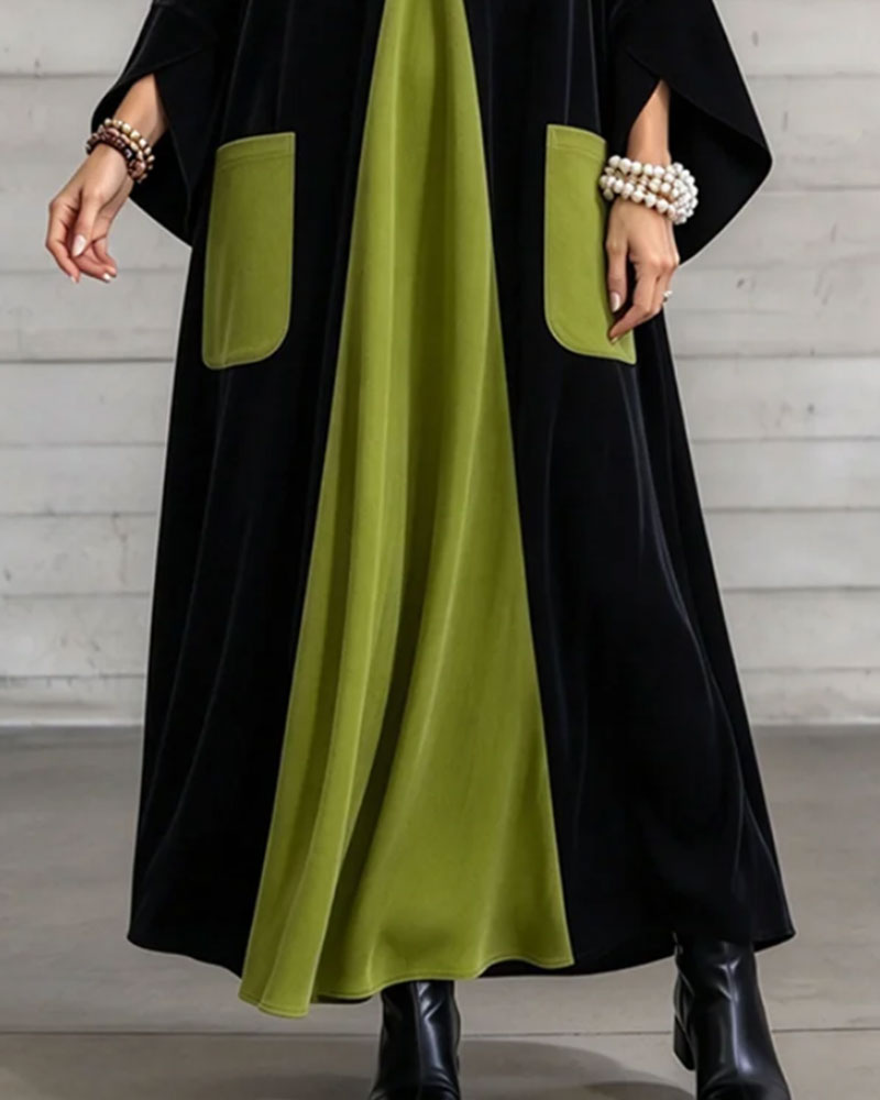 Robe Maxi Color-Block à Col V