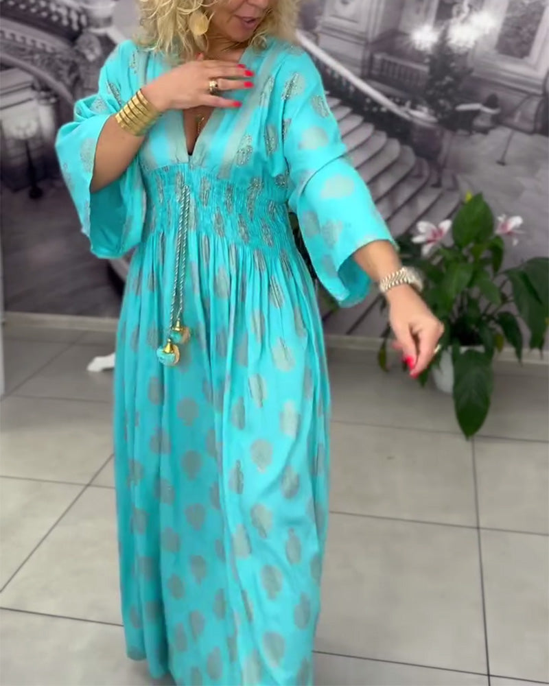 Robe maxi à taille élastique avec imprimé de vacances