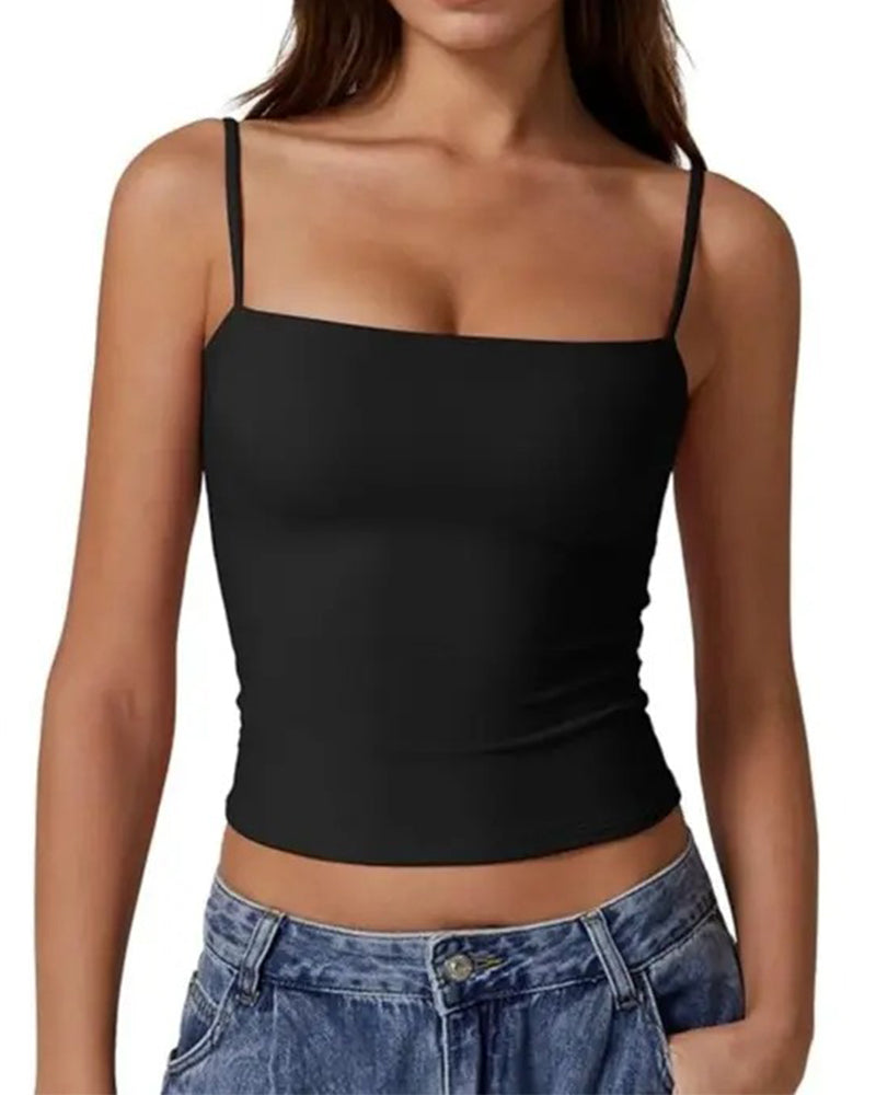 Cami Top Sans Bretelles Col Droit Bretelles