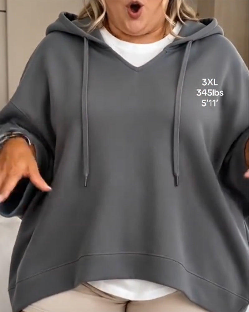 Sweatshirt À Cordons De Serrage Et Manches Trois Quarts Avec Capuche