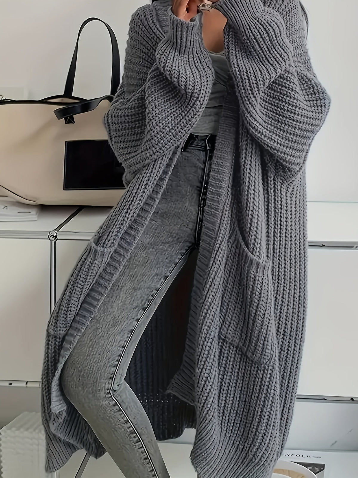 Fenie | Cardigan long pour femmes en tricot épais avec poches