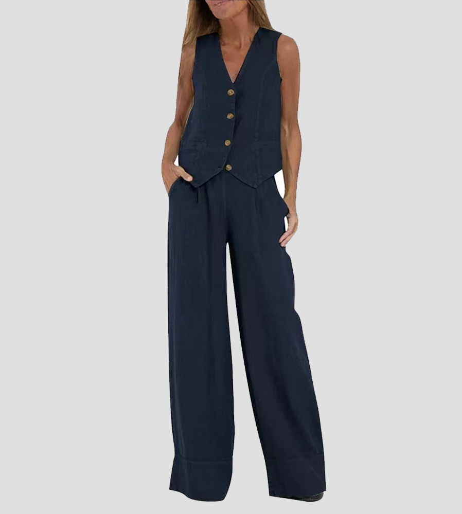 Aira™ - Ensemble gilet à boutons et pantalon ample