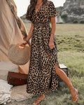 Robe Léopard Col V Taille Élastique Ligne A