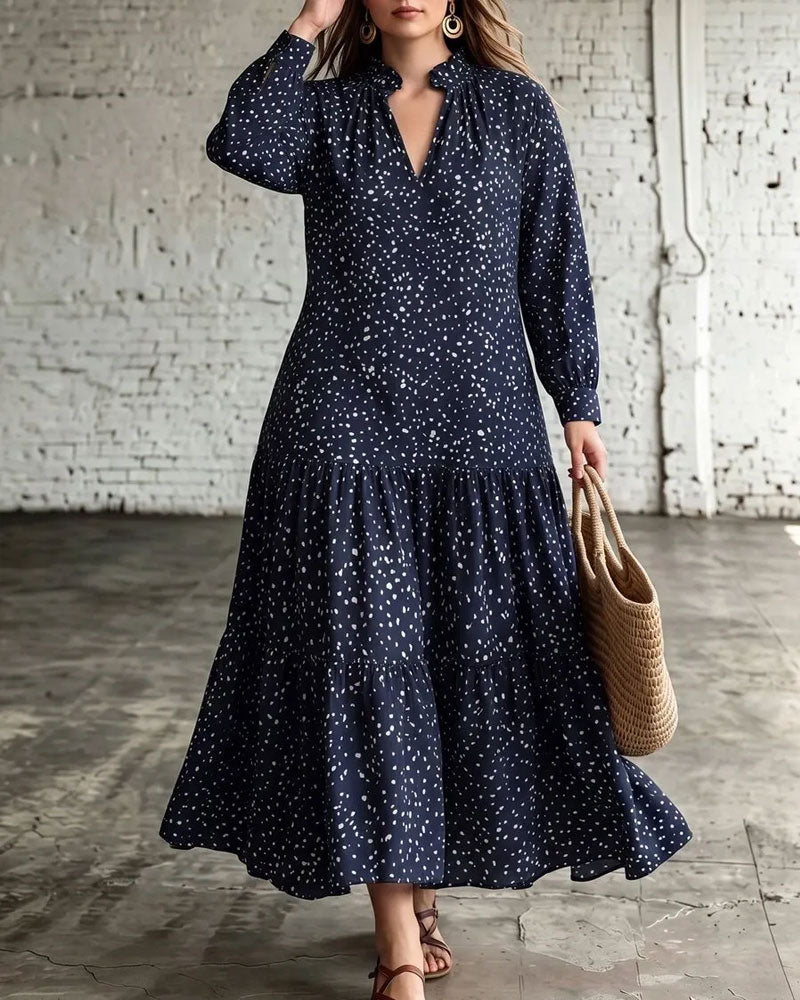 Robe Col V Pois Volant Superposé