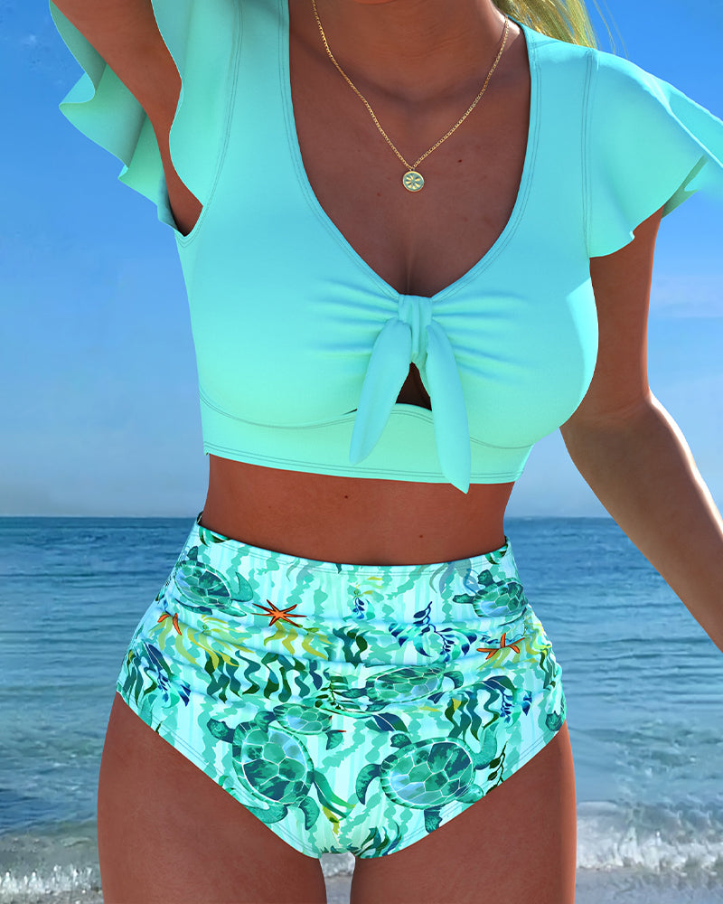Bikini Col U Manche Papillon Découpé