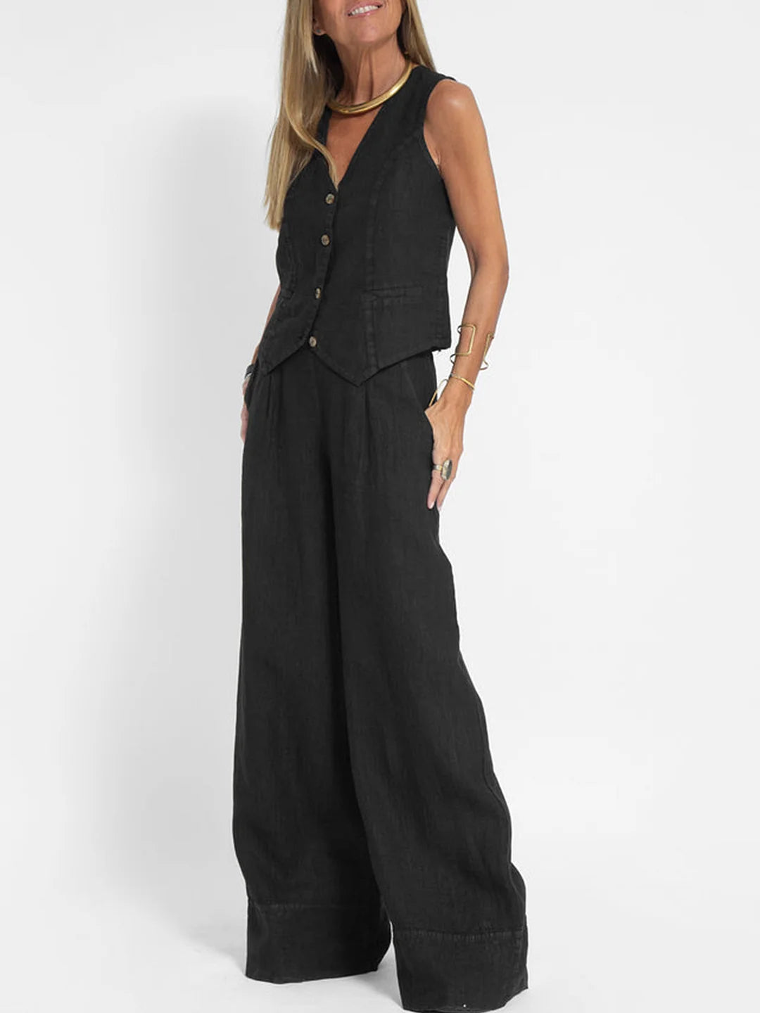 Aira™ - Ensemble gilet à boutons et pantalon ample