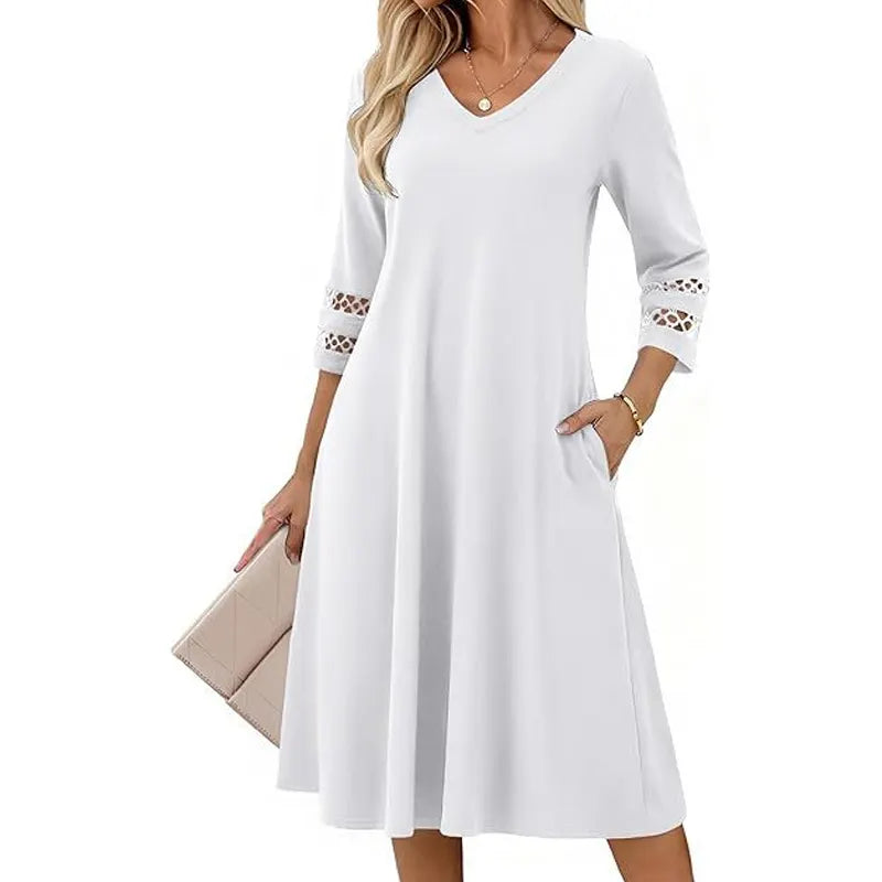 Naszii | Robe midi décontractée à décolleté en V avec manches découpées
