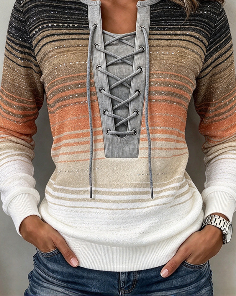 Sweatshirt Ajusté à Rayures avec Bandes Contrastées