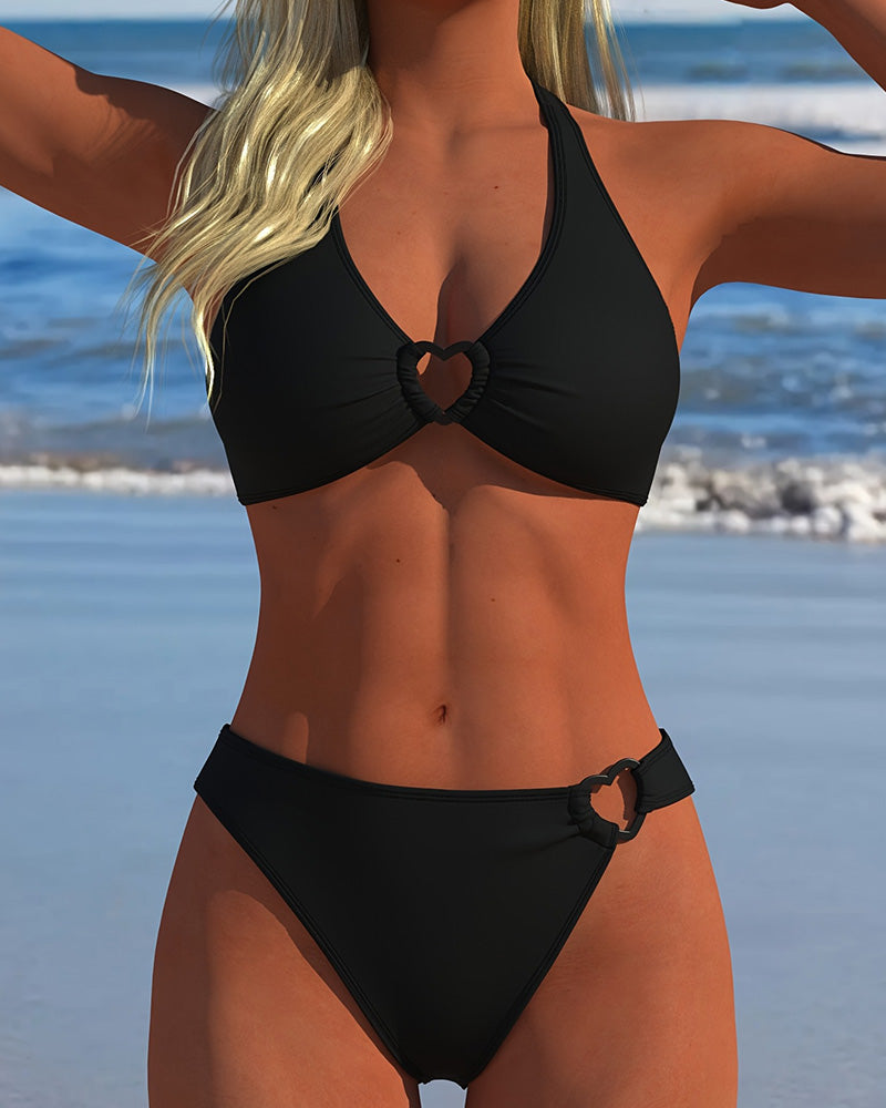 Bikini Halter Cœur Boucle Unie