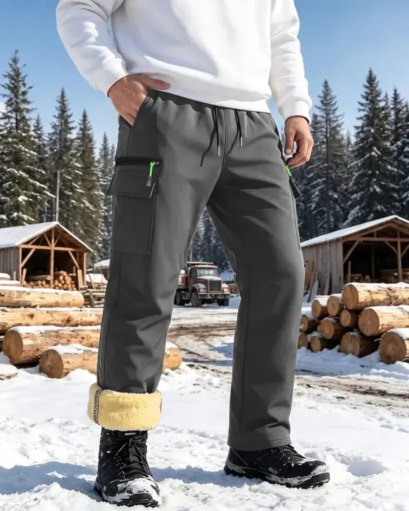 Pantalons cargo droits doublés en polaire pour hommes