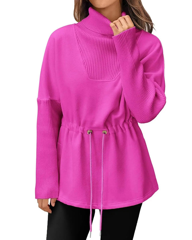 Sweat-shirt à col montant et manches longues avec cordon de serrage
