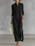 Robe sweat minimaliste pour femmes avec col blanc et patte de boutonnage