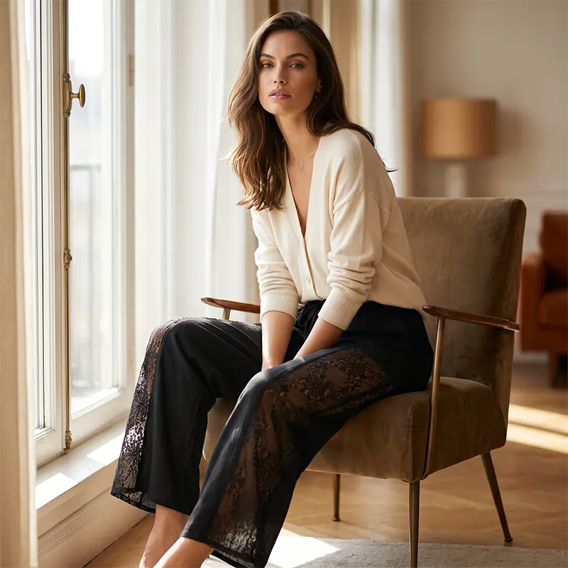 Immie | Pantalon de loisirs confortable avec taille élastique et dentelle