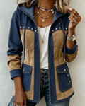 Manteau en Denim Patchwork avec Capuche et Zip