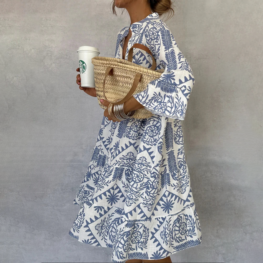 Dahlia | Robe Mini à Manches Longues à Motifs pour Femmes