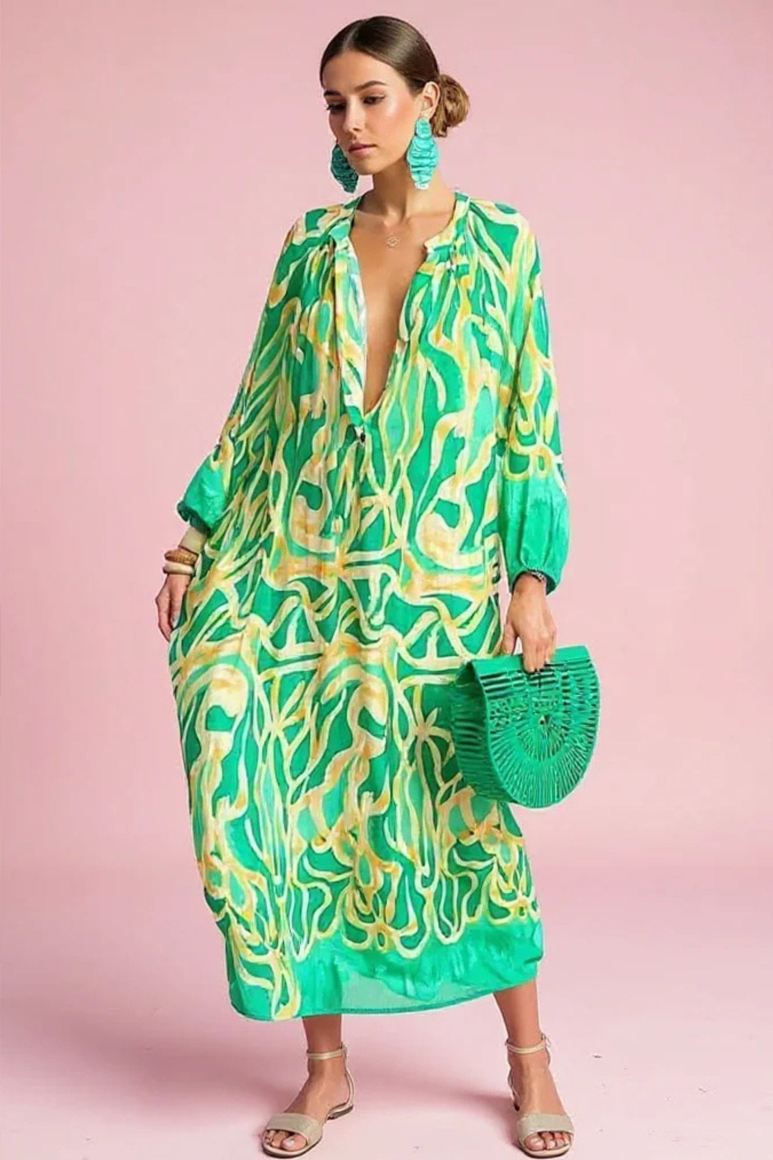 Johanna | Robe maxi kaftan à imprimé abstrait pour femmes avec décolleté en V