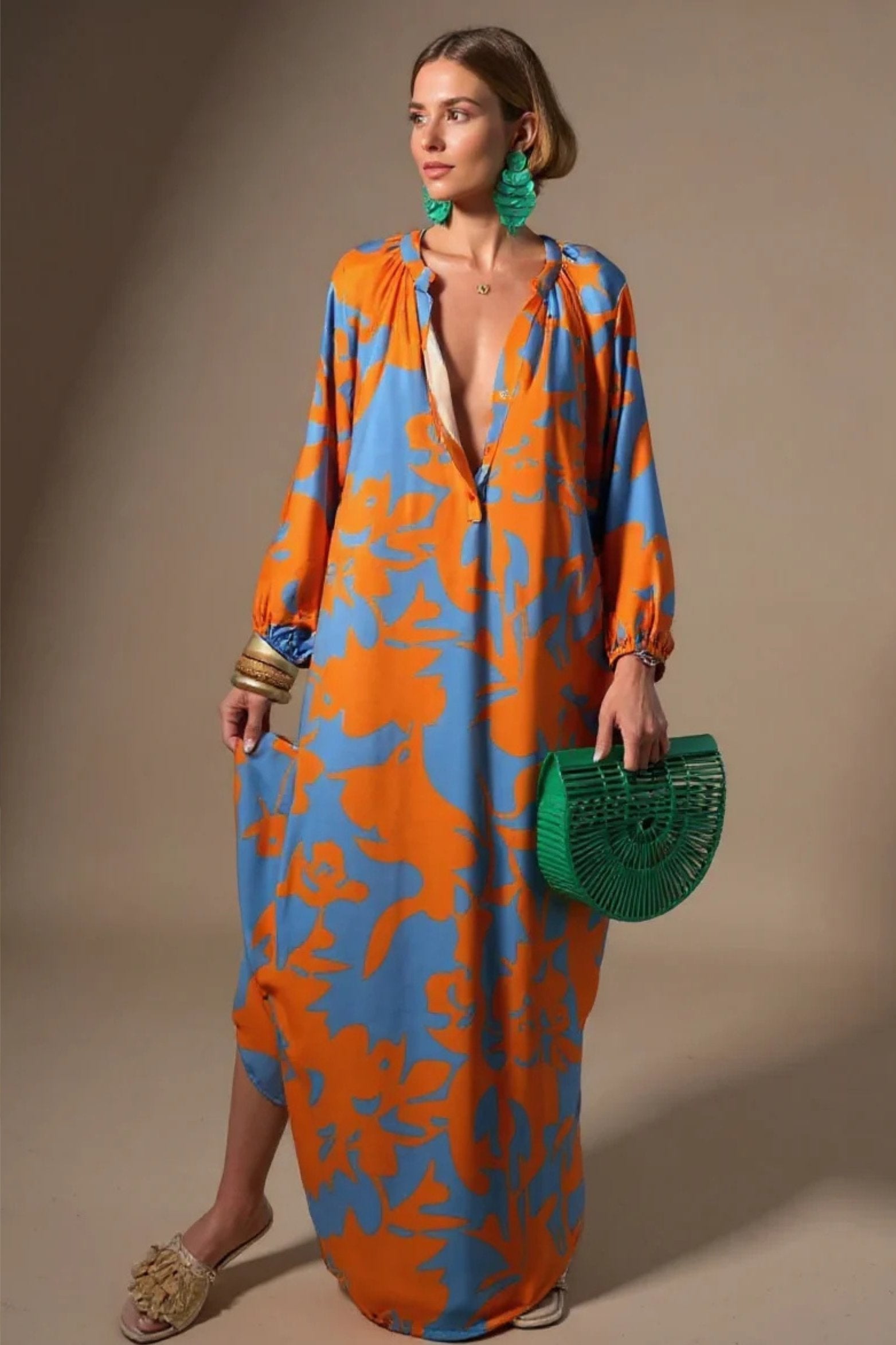 Johanna | Robe maxi kaftan à imprimé abstrait pour femmes avec décolleté en V