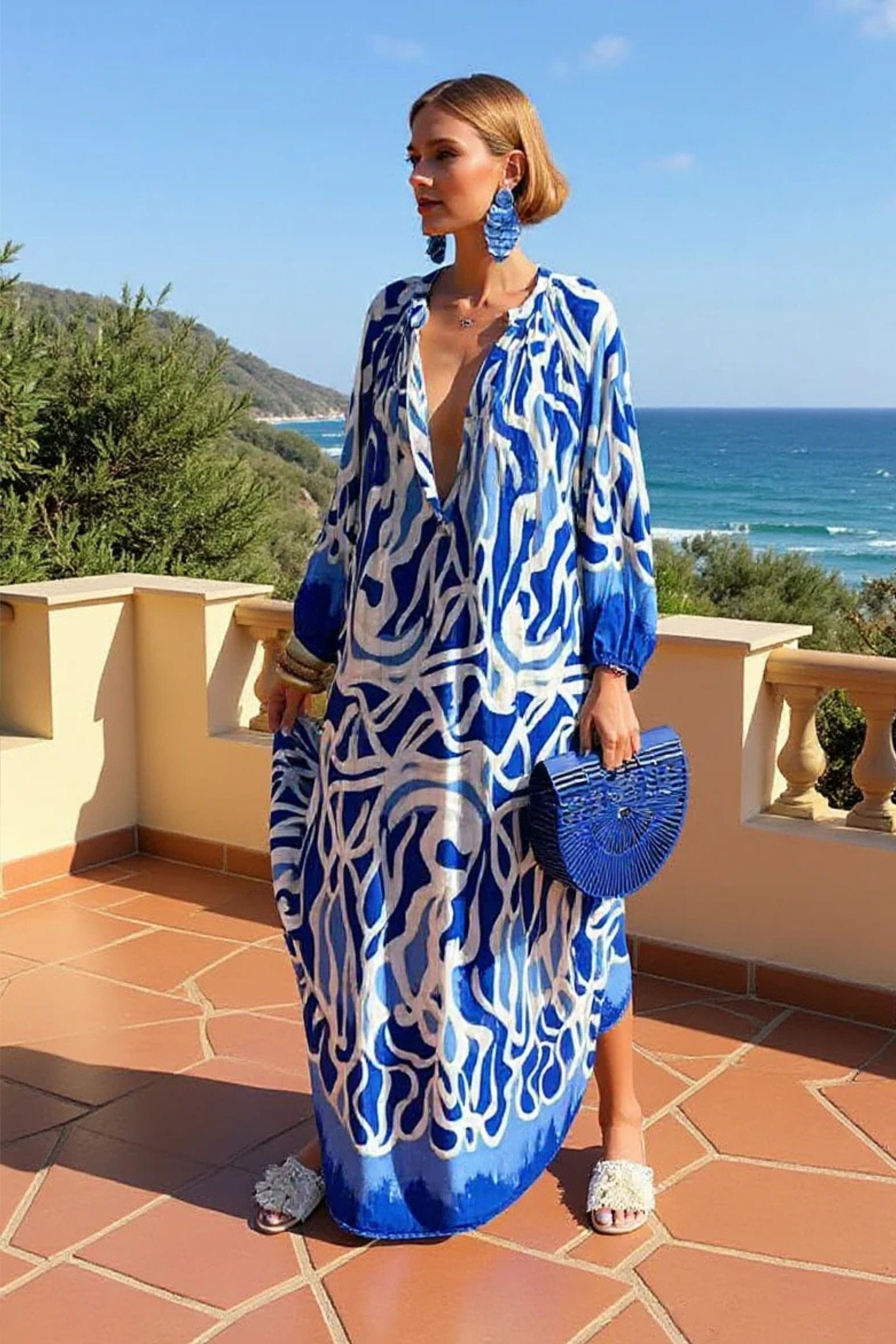Johanna | Robe maxi kaftan à imprimé abstrait pour femmes avec décolleté en V