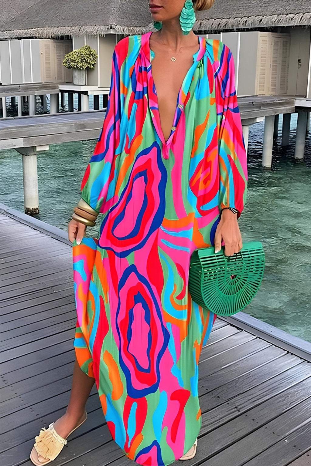 Johanna | Robe maxi kaftan à imprimé abstrait pour femmes avec décolleté en V
