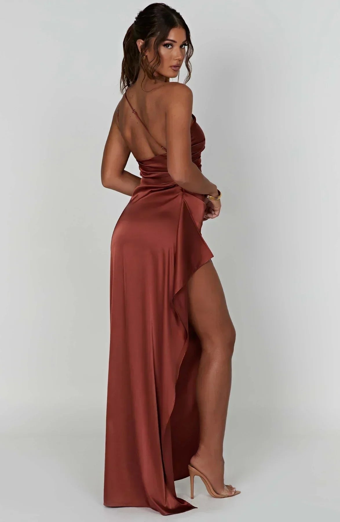 Hannah | Robe de soirée maxi asymétrique à une épaule pour femmes avec fente