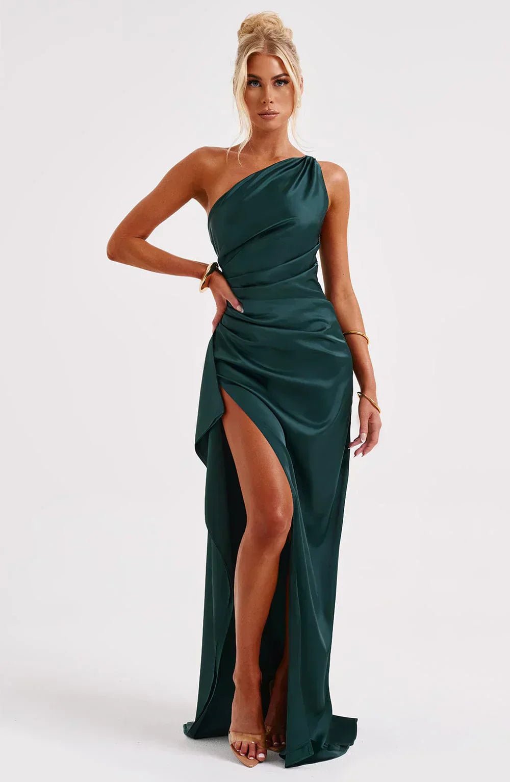 Hannah | Robe de soirée maxi asymétrique à une épaule pour femmes avec fente