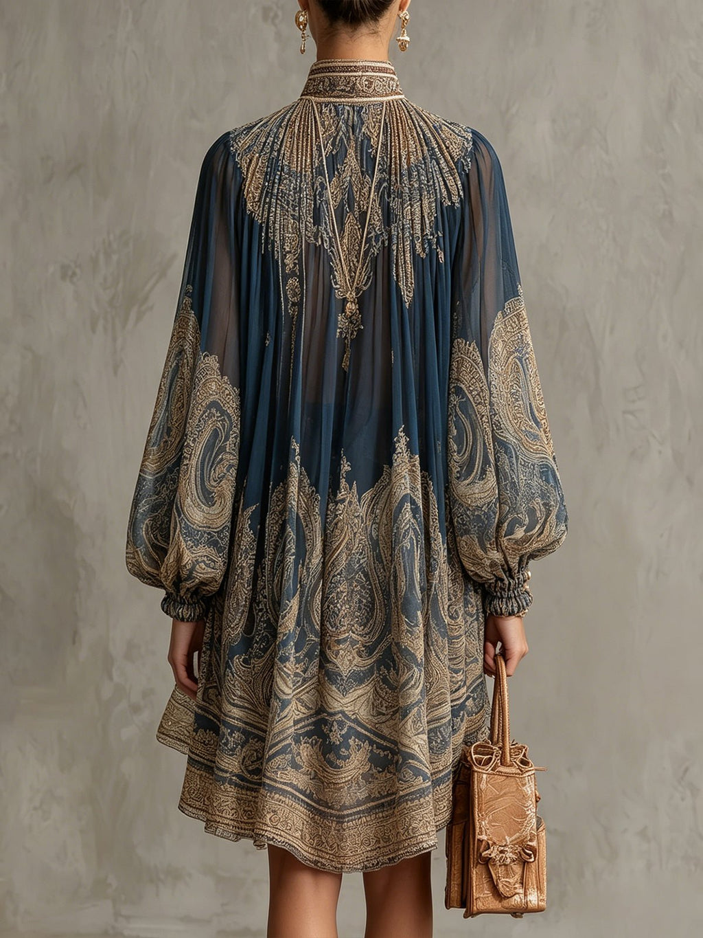 Sophie | Robe Chiffon Baroque à Col Montant pour Femmes avec Manches Fluides