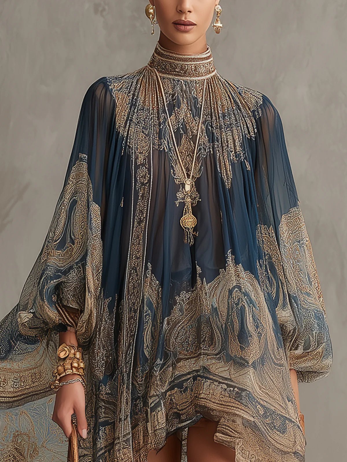 Sophie | Robe Chiffon Baroque à Col Montant pour Femmes avec Manches Fluides