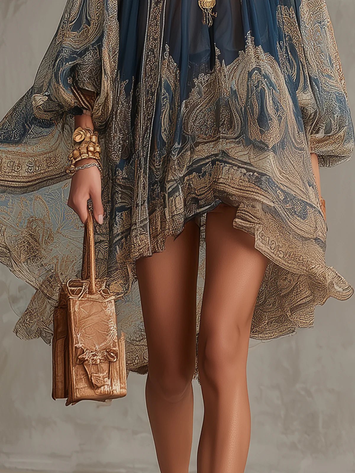 Sophie | Robe Chiffon Baroque à Col Montant pour Femmes avec Manches Fluides