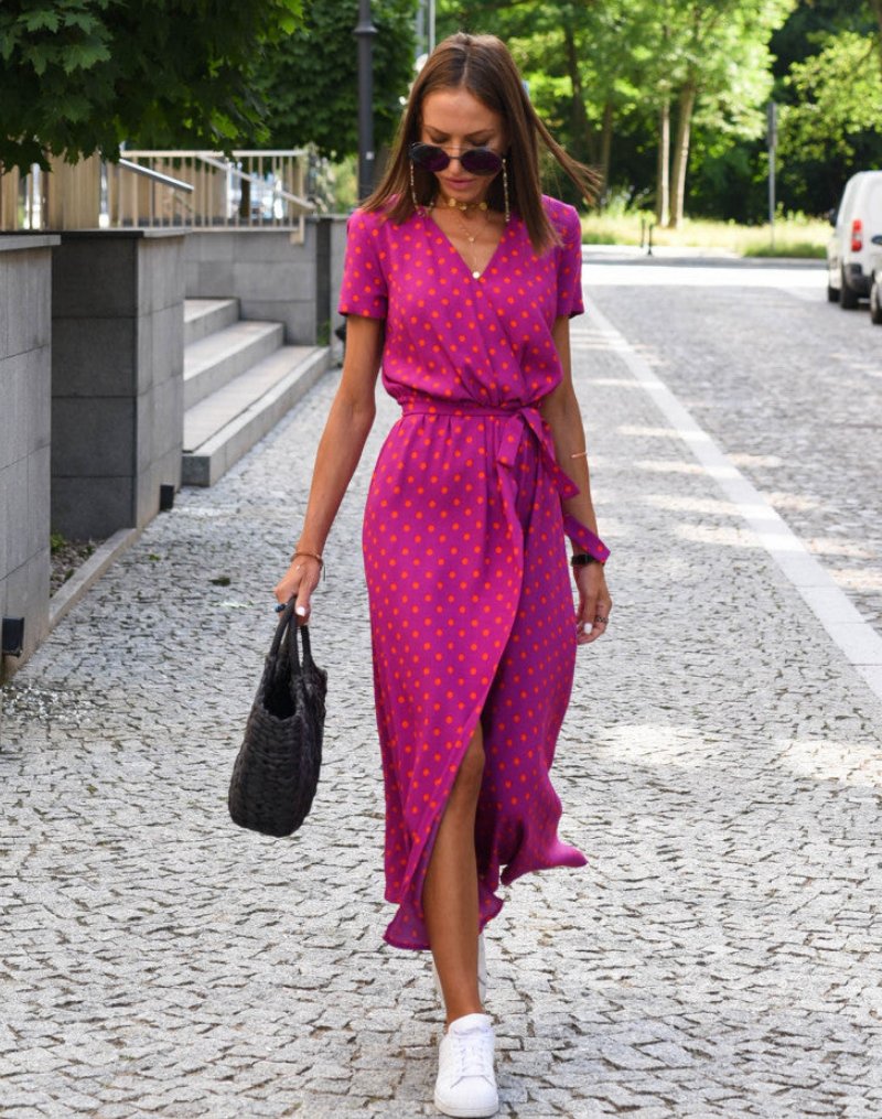 Marlene | Robe portefeuille en coton pour femmes avec imprimé floral et décolleté en V midi