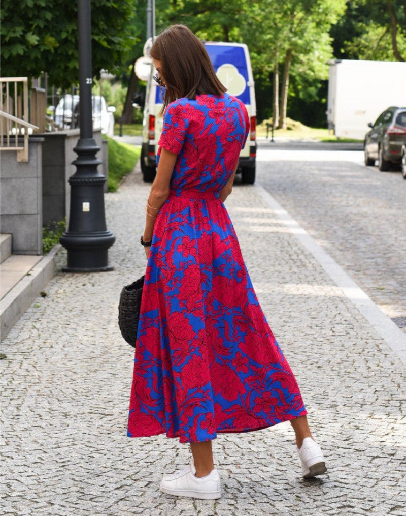 Marlene | Robe portefeuille en coton pour femmes avec imprimé floral et décolleté en V midi