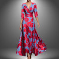 Katharina | Robe Longue à Manches 3/4 Imprimée pour Femmes, Coupe Cache-Cœur, Ajustée