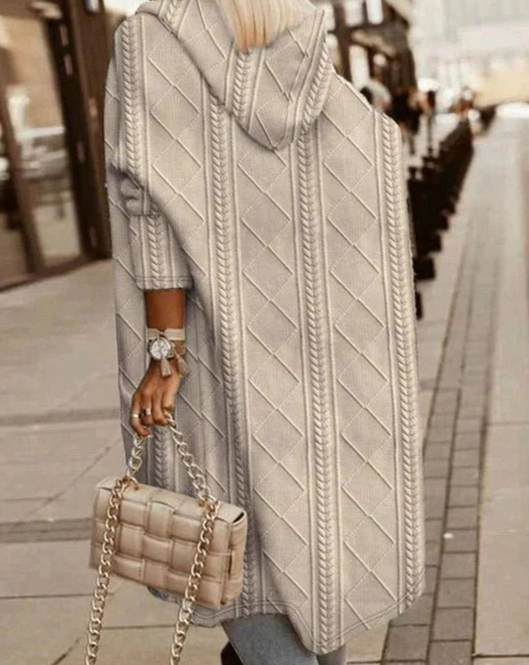 Clara | Veste de transition pour femmes, longue veste en tricot avec capuche en mélange de coton