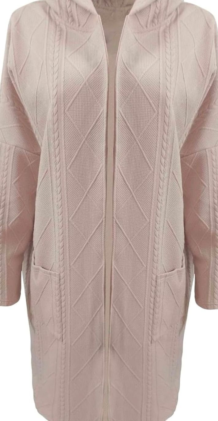 Clara | Veste de transition pour femmes, longue veste en tricot avec capuche en mélange de coton
