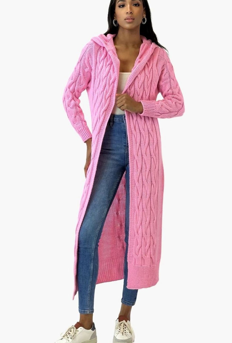 Clara | Veste de transition pour femmes, longue veste en tricot avec capuche en mélange de coton