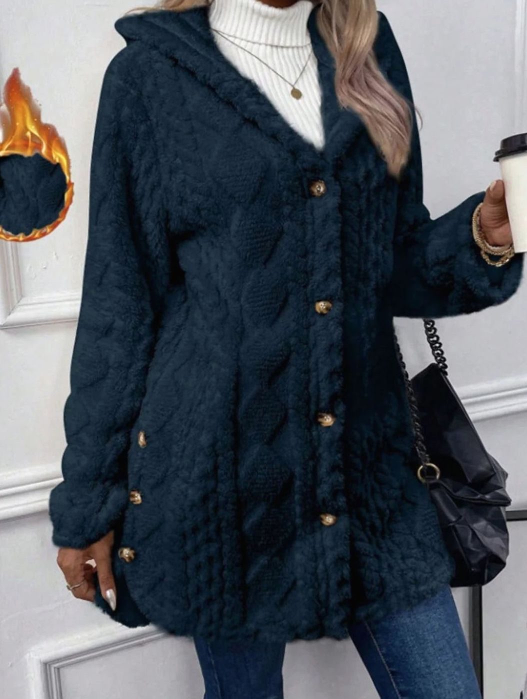 Mia | Veste de transition pour femmes avec capuche, patte de boutonnage, motif structuré, manches longues