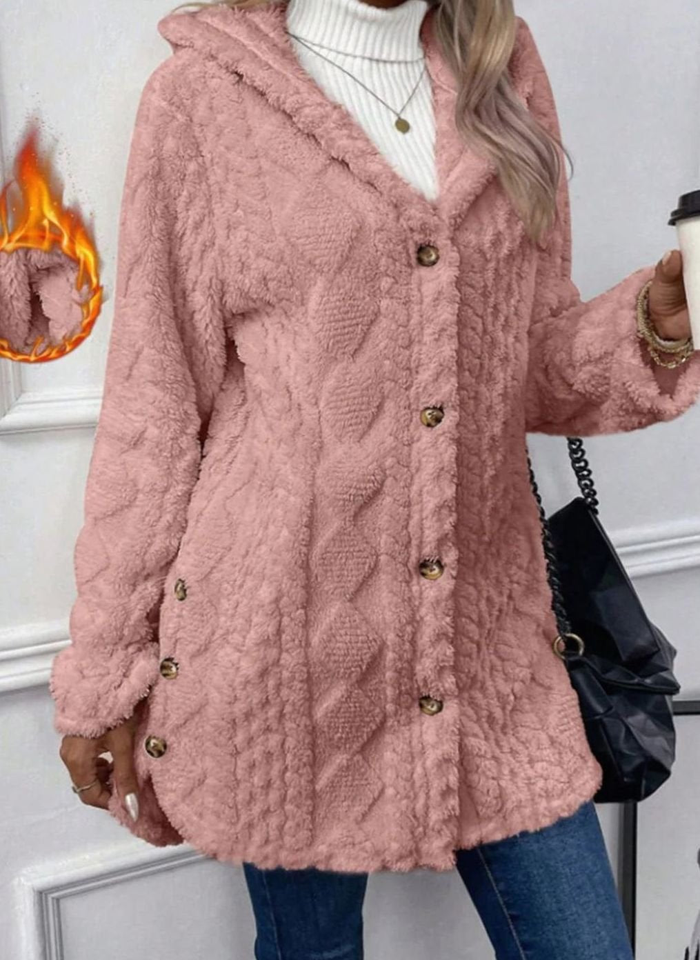 Mia | Veste de transition pour femmes avec capuche, patte de boutonnage, motif structuré, manches longues