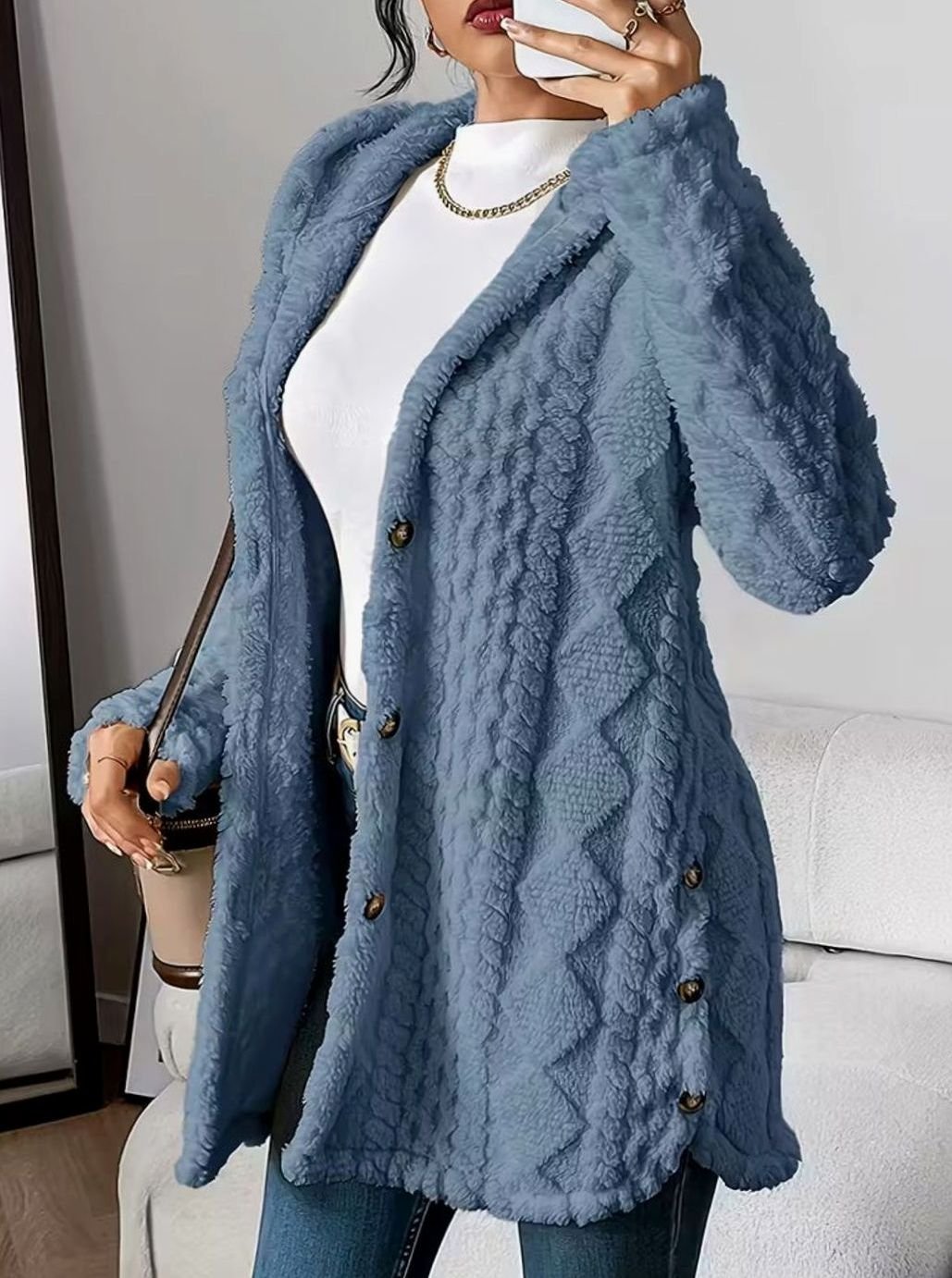 Mia | Veste de transition pour femmes avec capuche, patte de boutonnage, motif structuré, manches longues