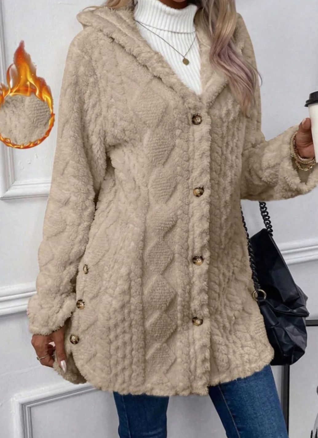 Mia | Veste de transition pour femmes avec capuche, patte de boutonnage, motif structuré, manches longues