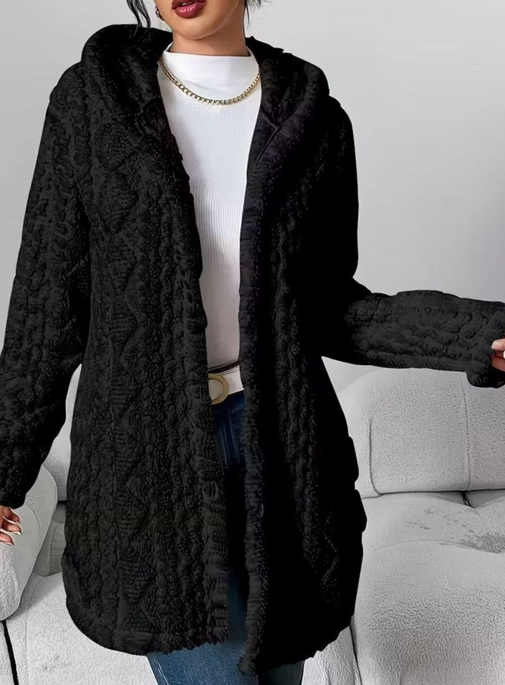 Mia | Veste de transition pour femmes avec capuche, patte de boutonnage, motif structuré, manches longues