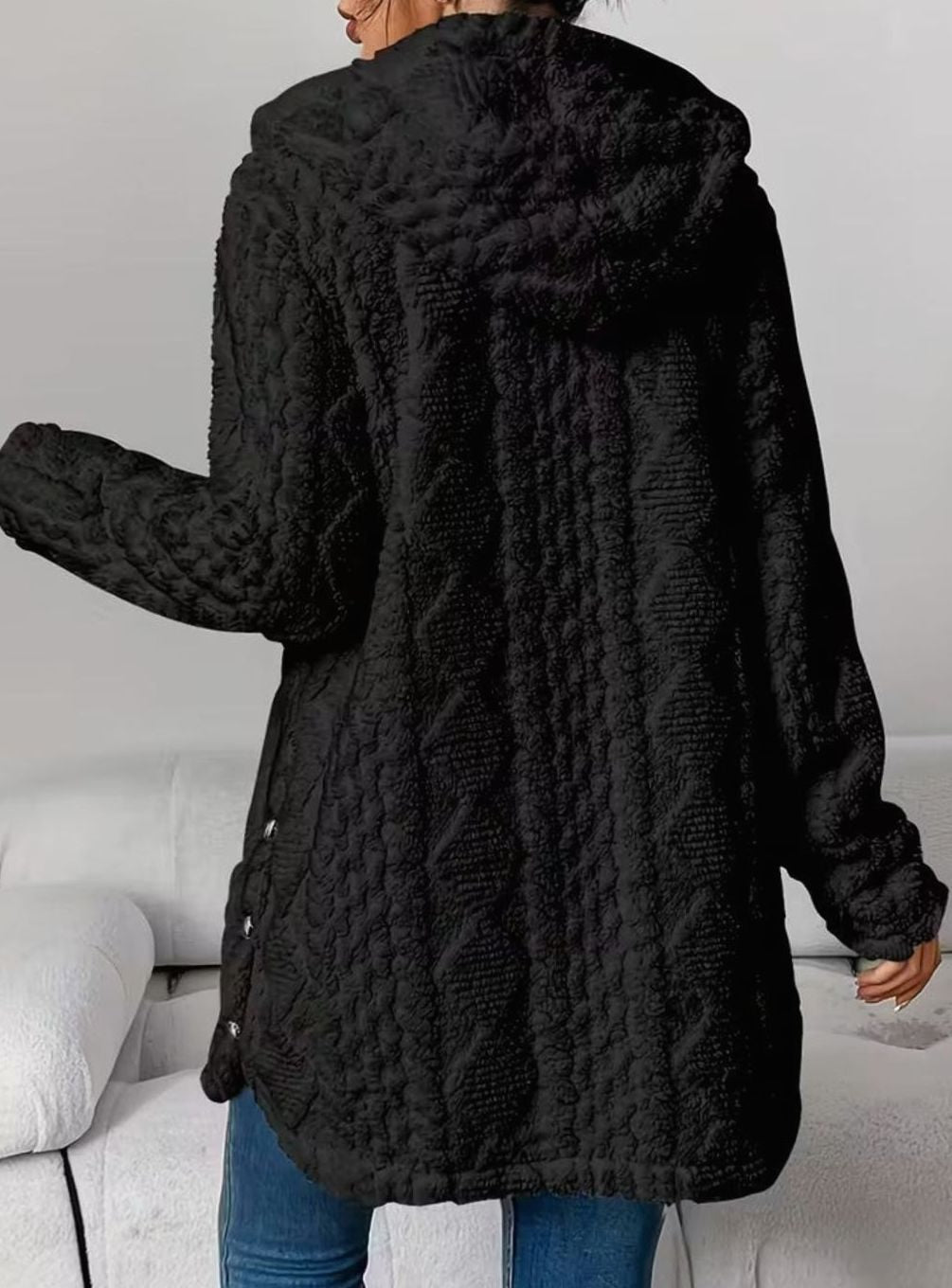 Mia | Veste de transition pour femmes avec capuche, patte de boutonnage, motif structuré, manches longues