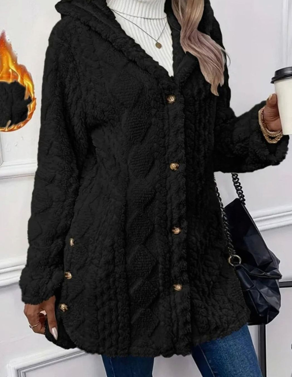 Mia | Veste de transition pour femmes avec capuche, patte de boutonnage, motif structuré, manches longues