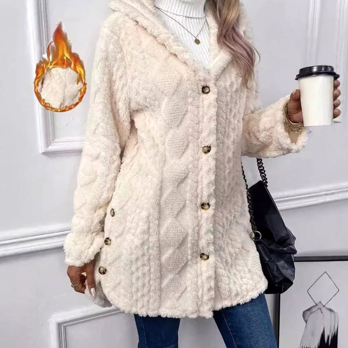 Mia | Veste de transition pour femmes avec capuche, patte de boutonnage, motif structuré, manches longues