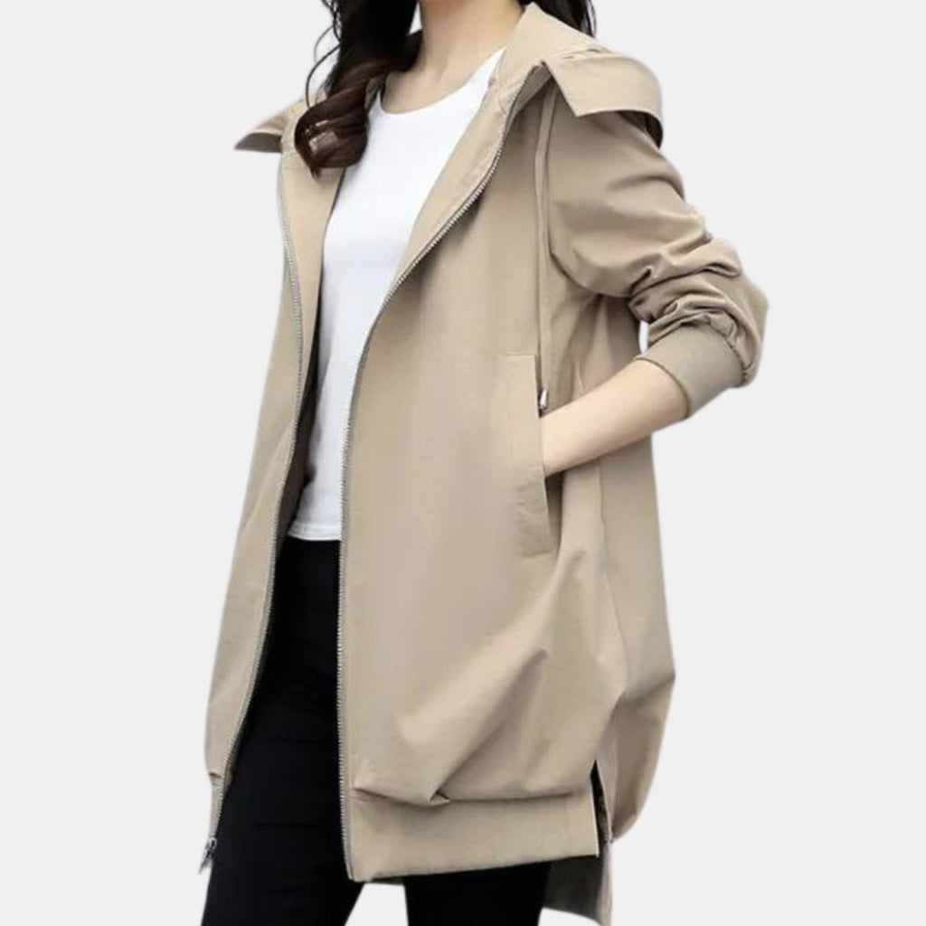 Elfriede | Veste de transition pour femmes avec capuche et col montant, fermeture éclair frontale