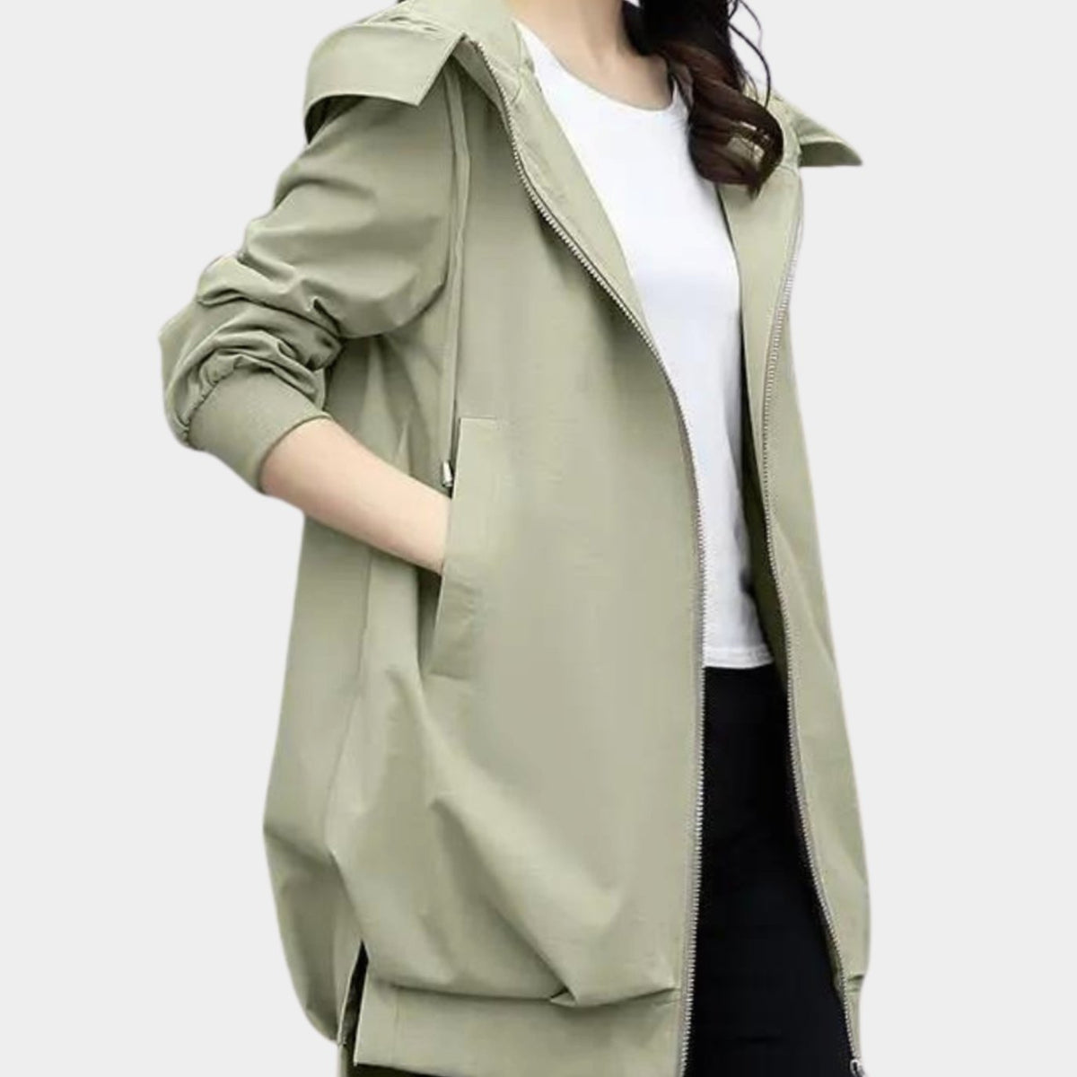 Elfriede | Veste de transition pour femmes avec capuche et col montant, fermeture éclair frontale