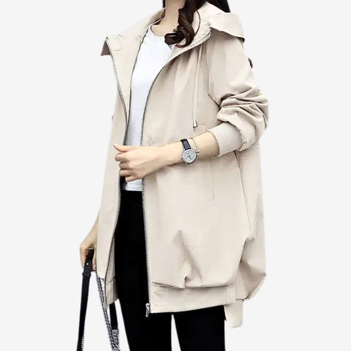 Elfriede | Veste de transition pour femmes avec capuche et col montant, fermeture éclair frontale