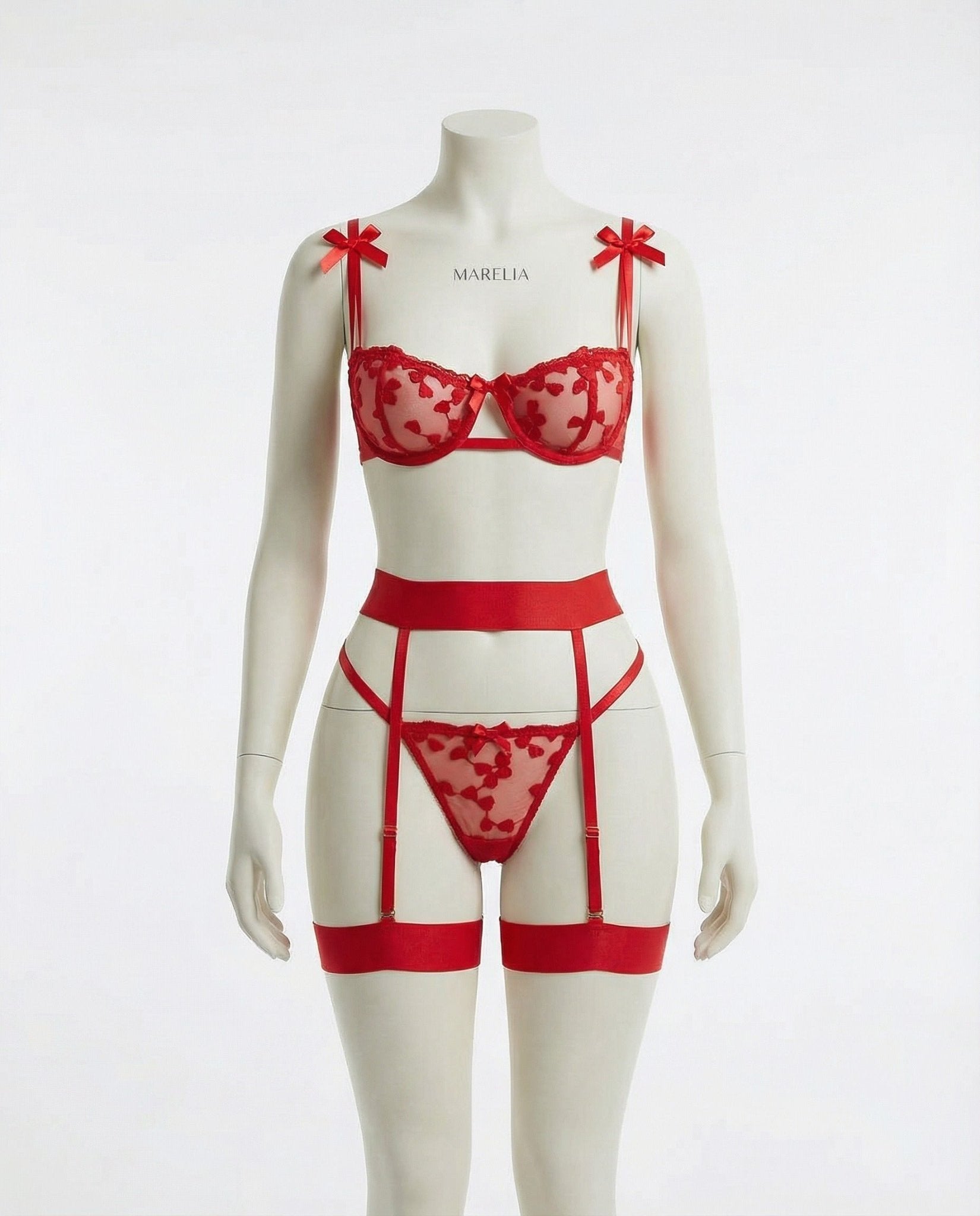 Emilia | Ensemble de Lingerie en Dentelle Brodée avec Jarretelles pour Femmes