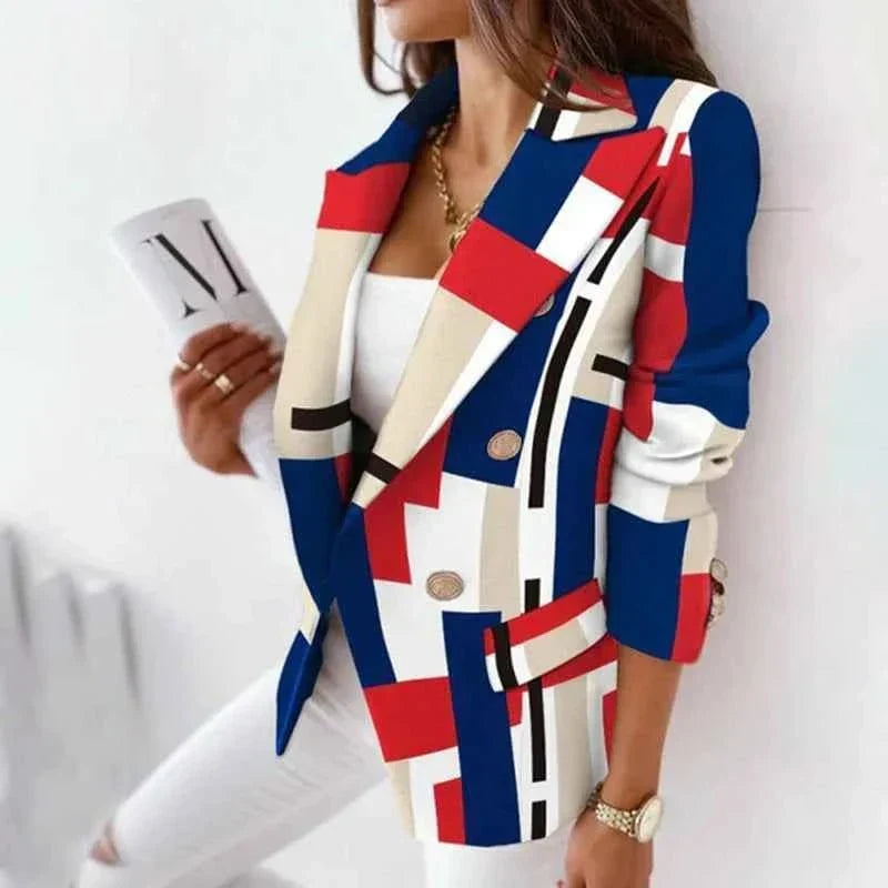 Blazer à carreaux pour femmes avec boutons, manches longues