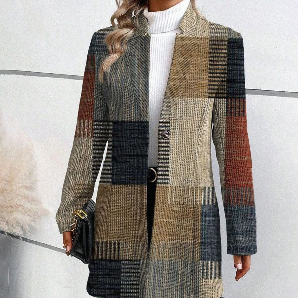 Leonie | Veste Femme Manteau Carreaux Cintrée Manches Longues