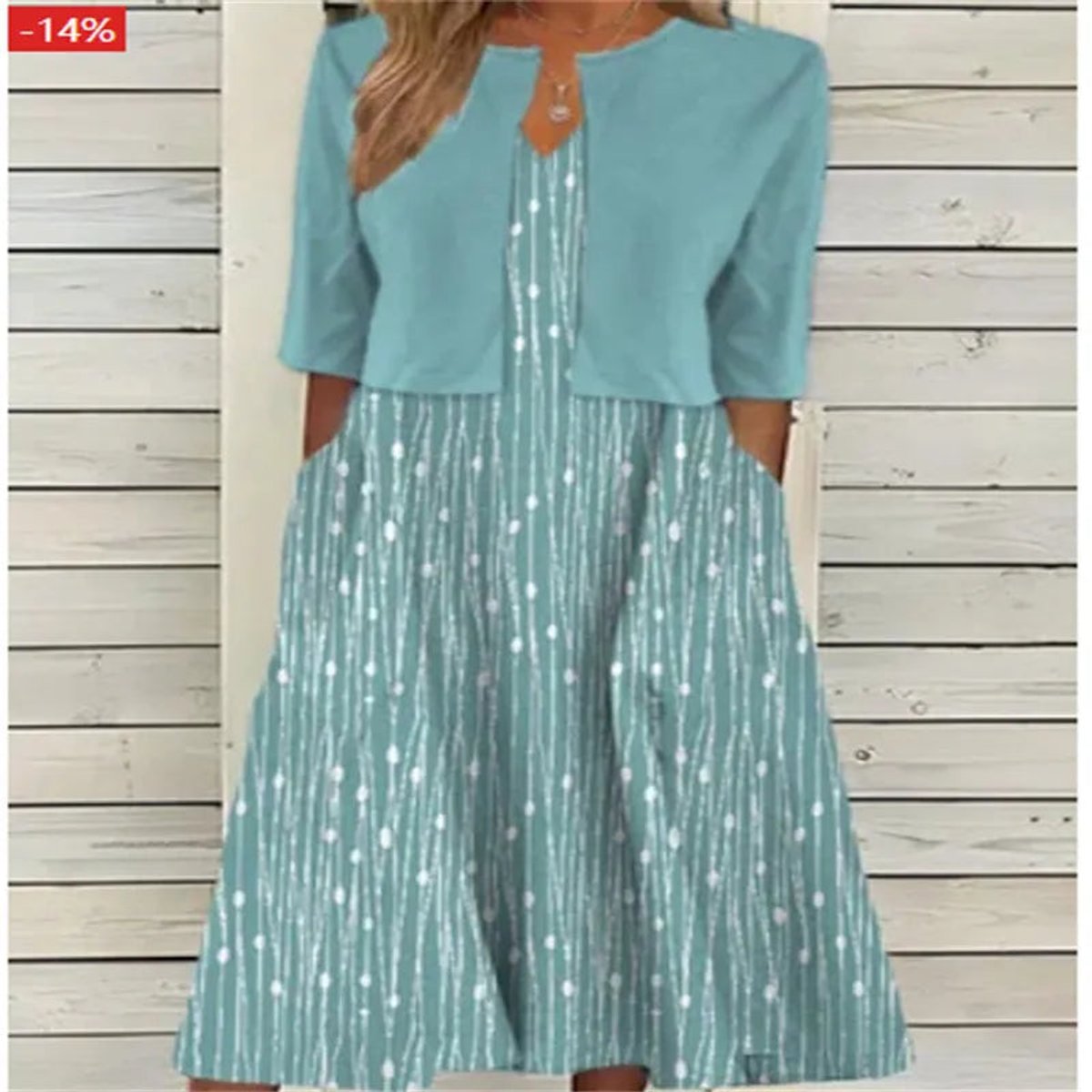 Emilia | Robe Midi à Fleurs pour Femmes avec Col Rond, Manches Mi-Longues et Poches Latérales