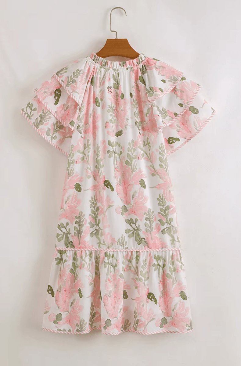 Hannah | Robe d'été mini à fleurs pour femmes avec manches bouffantes et décolleté en V